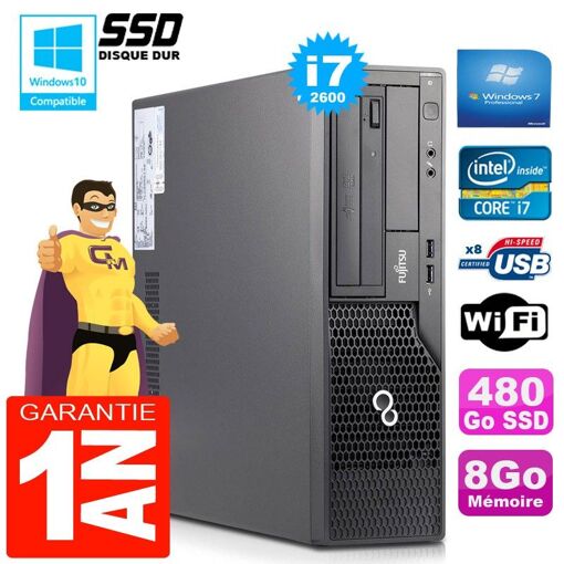 Fujitsu Esprimo E500 E85+ SFF con procesador Intel Core i7-2600, 8GB de RAM y disco SSD de 480GB, Wi-Fi y Windows 7