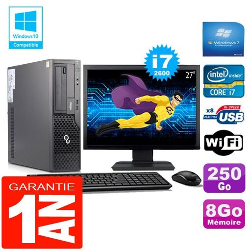 Computadora de escritorio Fujitsu Esprimo E500 E85+ (Factopequeño) i7-2600 8GB RAM 250GB SSD WiFi Windows 7 Profesional Pantalla de 27" 