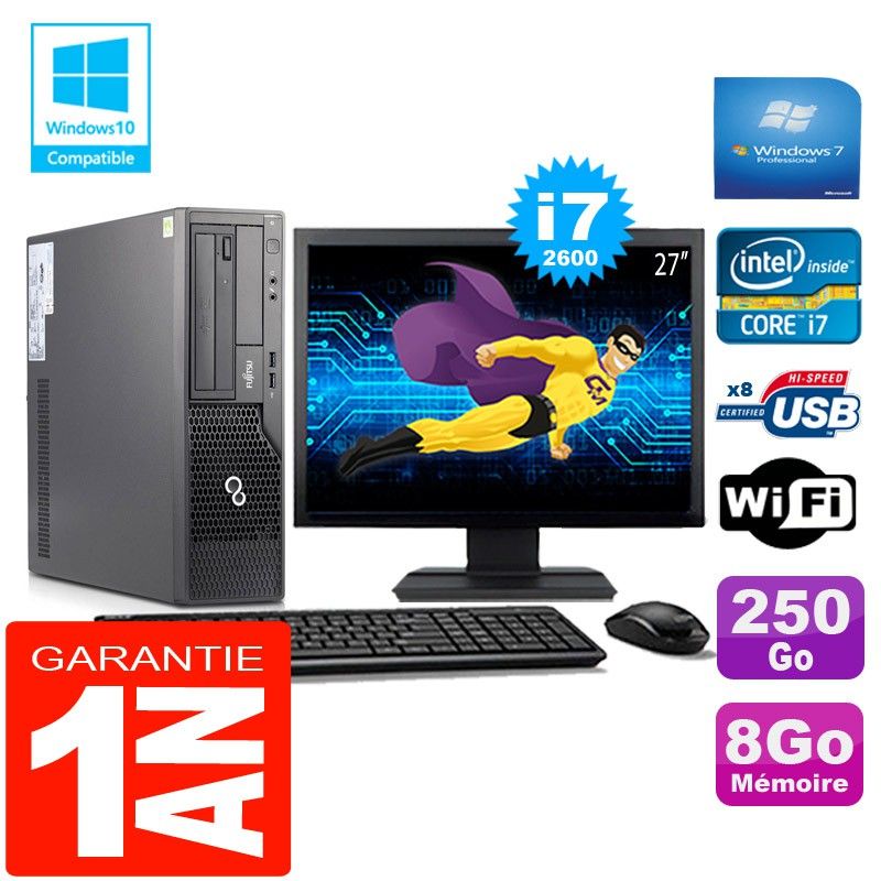 Fujitsu Esprimo E500 E85+ SFF I7-2600 8GB RAM 250GB SSD WiFi Windows 7 Pro 27" Screen