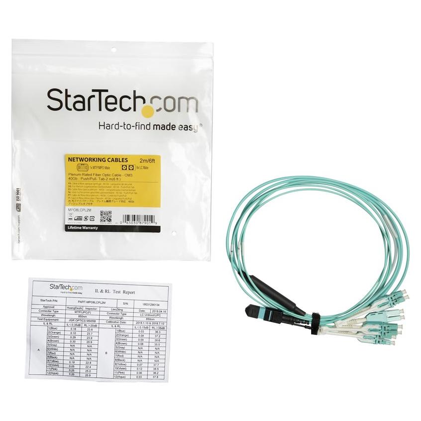 StarTech 2m Multimode OM3 Fiber Optic Cable MTP(F) to 4x LC