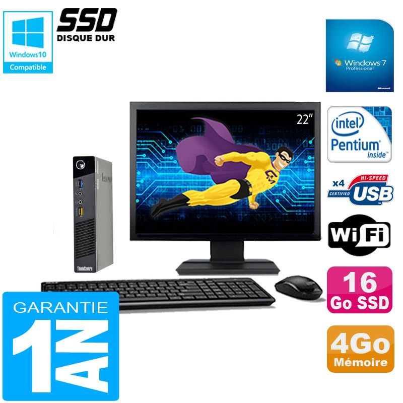 Lenovo M73 USFF Tiny PC - Intel Pentium G3250T, 4GB RAM, 16GB SSD, WiFi, Windows 7 Pro