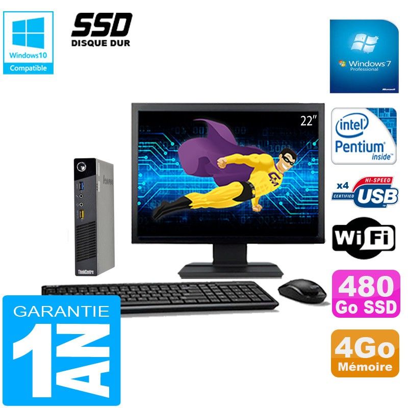 Lenovo M73 USFF Tiny PC - Intel Pentium G3250T, 4GB RAM, 480GB SSD, WiFi, Windows 7 Pro
