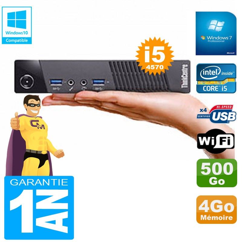 Lenovo Ultra Mini PC M73 USFF - Core i5, 4GB RAM, 500GB HDD, WiFi, Windows 7 Pro
