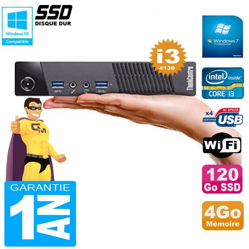 Lenovo Ultra Mini PC M73 USFF with Intel Core i3-4130, 4GB RAM, 120GB SSD, WiFi, Windows 7 Pro