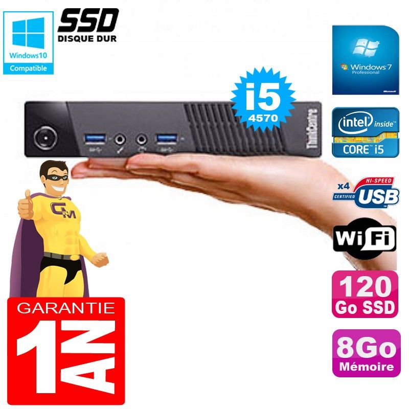 Lenovo M73 USFF Tiny Ultra-Mini PC i5-4570 8GB 120GB SSD WiFi Windows 7