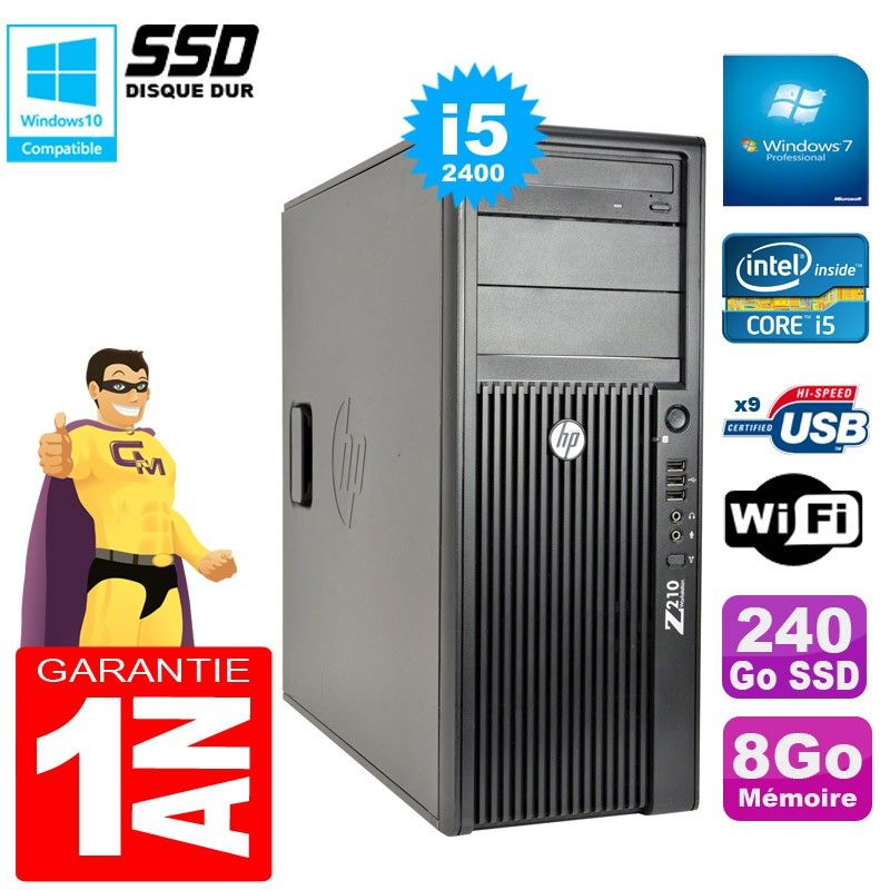 HP WorkStation Z210 Tower PC - Intel Core i5-2400, 8GB RAM, 240GB SSD, DVD Drive, Windows 7 Pro