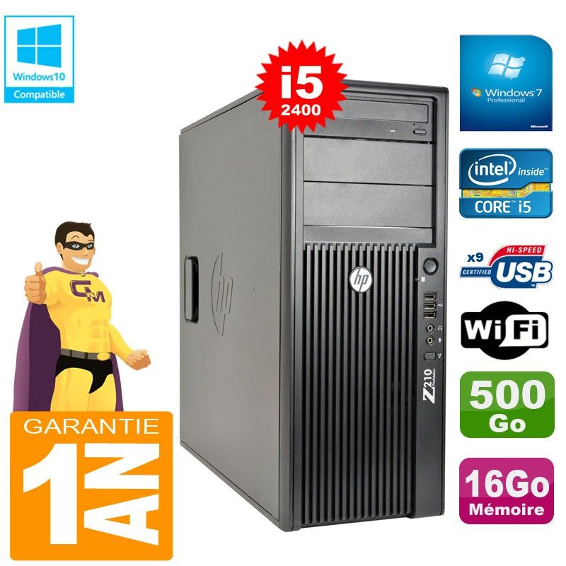 HP WorkStation Z210 Tower PC - Intel Core i5-2400, 16GB RAM, 500GB HDD, DVD Burner, Windows 7 Pro