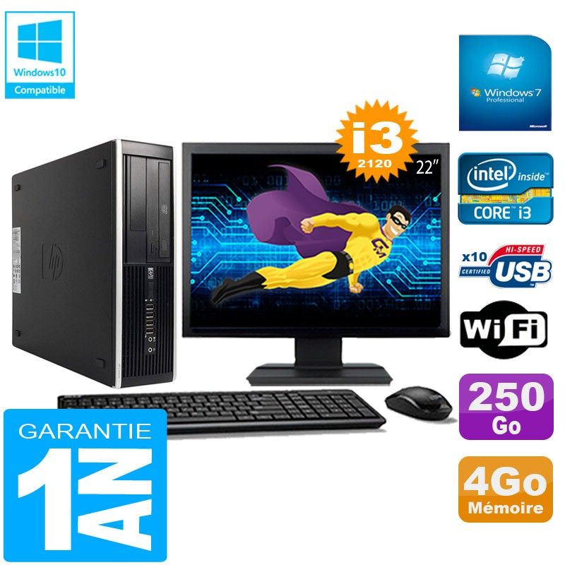 HP Compaq Pro 6300 SFF Desktop PC - Intel Core i3-2120, 4GB RAM, 250GB HDD, DVD Burner, WiFi, Windows 7 Pro
