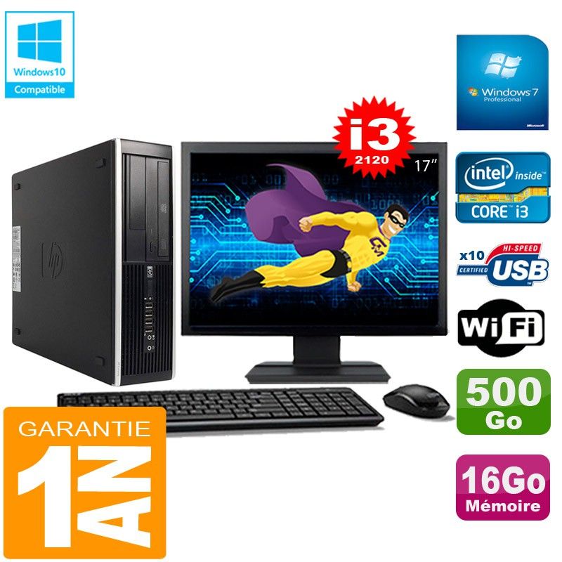 HP Compaq Pro 6300 SFF Desktop PC - Intel Core i3-2120, 16GB RAM, 500GB HDD, DVD Burner, WiFi, Windows 7 Pro
