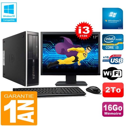 PC de escritorio HP Compaq Pro 6300 SFF - Procesador Intel Core i3-2120, 16GB de RAM, 2TB HDD, Grabadora de DVD, WiFi, Windows 7 Pro