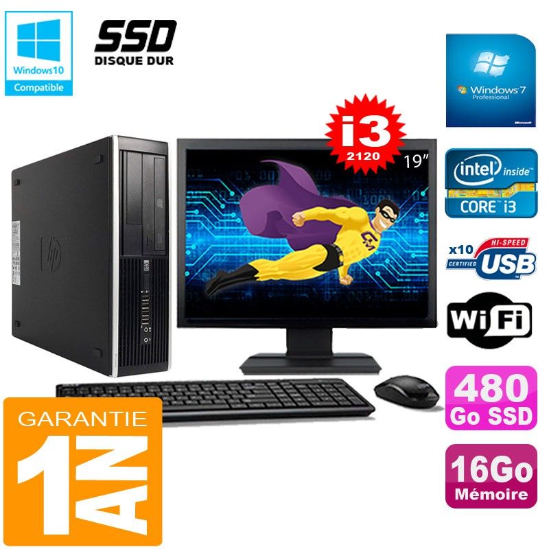HP Compaq Pro 6300 SFF I3-2120 16GB 480GB SSD DVD Writer WiFi W7 19inch Monitor