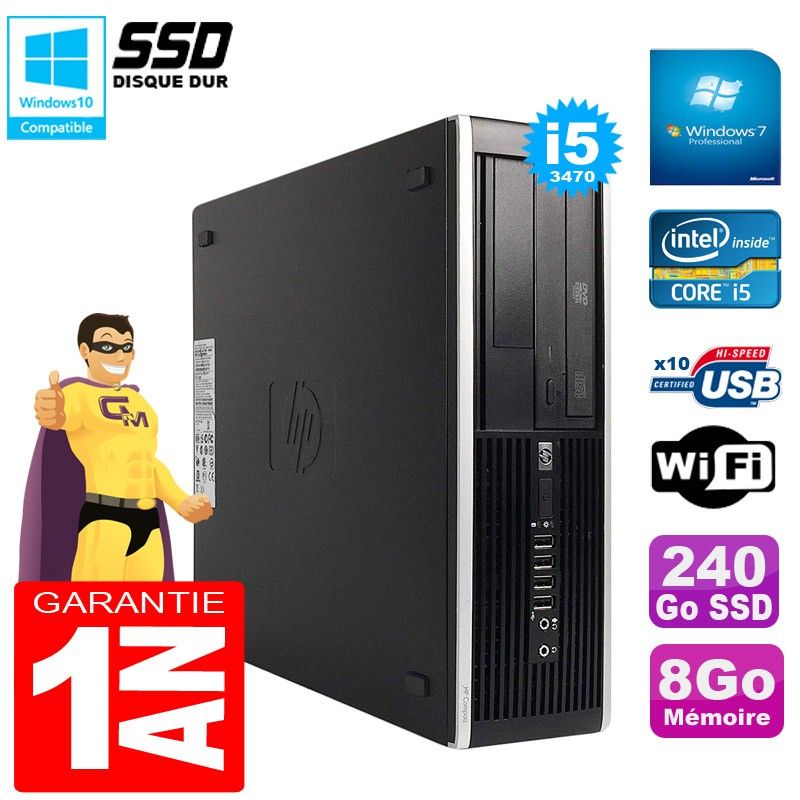 HP Compaq Pro 6300 SFF Desktop PC - Intel Core i5-3470, 8GB RAM, 240GB SSD, DVD Burner, WiFi
