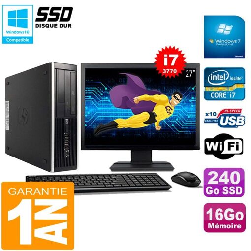 HP Compaq Pro 6300 SFF - Procesador Intel Core i7-3770, 16GB de RAM, SSD de 240GB, Unidad de CD/DVD, WiFi, Windows 7 Profesional