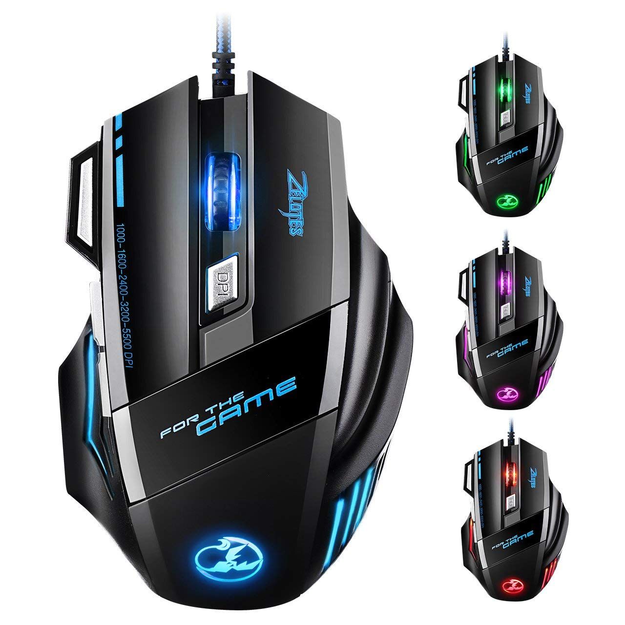 Souris de jeu Eleyooner LED optique 5500 DPI - Souris filaire à 7 boutons avec réglage DPI