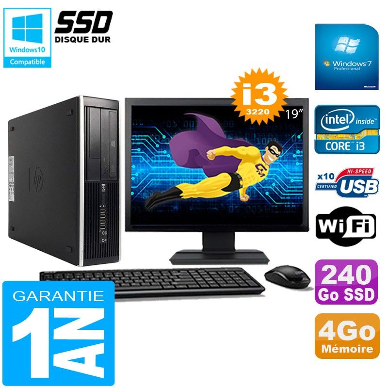 HP Compaq Pro 6300 SFF I3-3220 4GB 240GB SSD DVD Burner WiFi W7 19" Screen