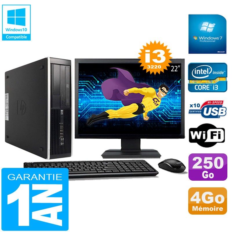 Ordinateur de bureau HP Compaq Pro 6300 SFF - Processeur Intel Core i3, 4 Go de RAM, 250 Go SSD, Lecteur optique DVD, WiFi, Windows 7 Pro