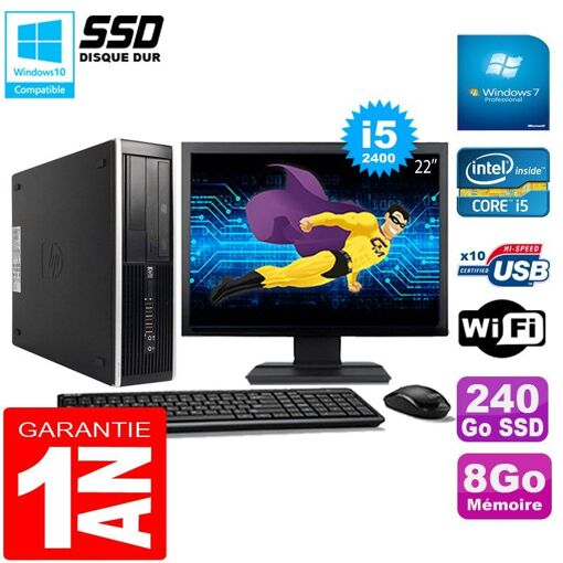 HP Compaq Pro 6300 SFF Desktop PC - Intel Core i5-2400, 8GB RAM, 240GB SSD, DVD Burner, WiFi