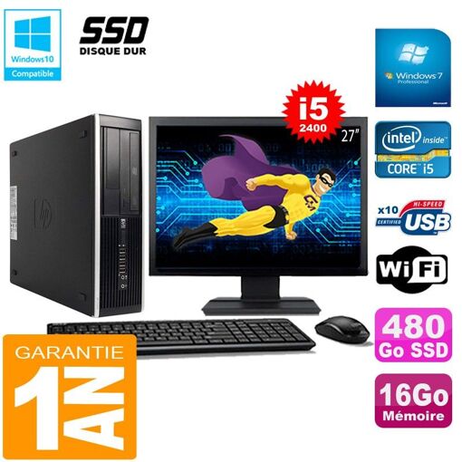 PC de escritorio HP Compaq Pro 6300 SFF - Procesador Intel Core i5-2400, 16 GB de RAM, 480 GB SSD, Grabadora de DVD, WiFi, Windows 7 Pro