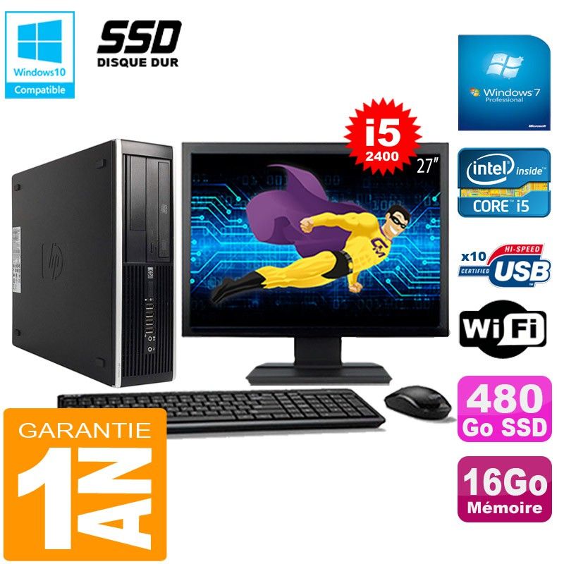 HP Compaq Pro 6300 SFF Desktop PC - Intel Core i5-2400, 16GB RAM, 480GB SSD, DVD Burner, WiFi, Windows 7 Pro