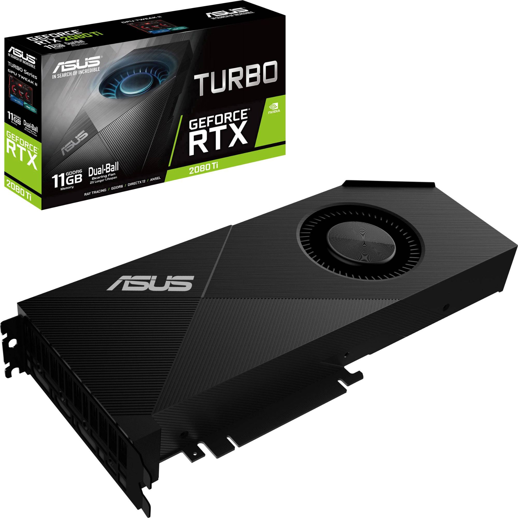 ASUS TURBO-RTX2080TI-11G Graphics Card - GF RTX 2080 Ti - 11GB GDDR6 - PCIe 3.0 x16 - HDMI, 2x DisplayPort, USB-C