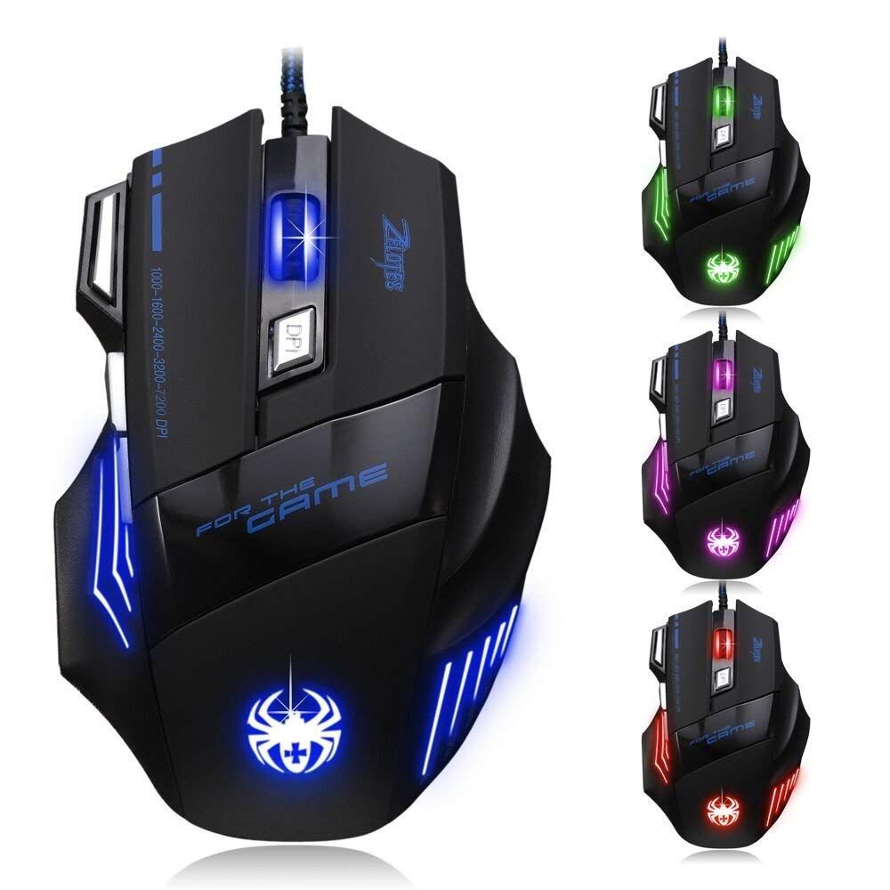 Souris de jeu Eleyooner T80, 7200 DPI, 7 boutons, optique USB pour joueurs PC - Noir