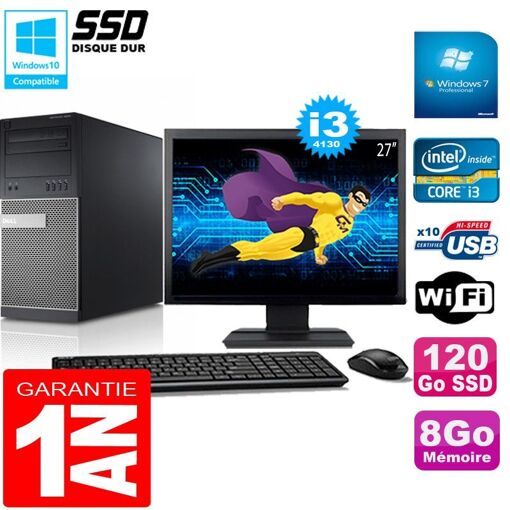 Torre Dell Optiplex 9020 - Procesador Intel Core i3-4130, 8 GB de RAM, SSD de 120 GB, Windows 7 Pro