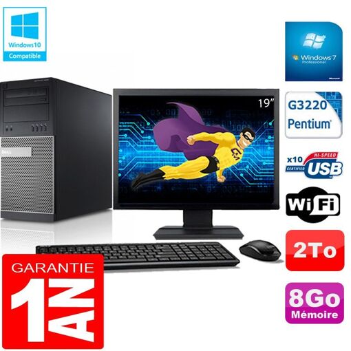 Torre Dell Optiplex 9020 - Procesador Intel Pentium G3220, 8GB de RAM, 2TB HDD, WiFi, Windows 7 Profesional