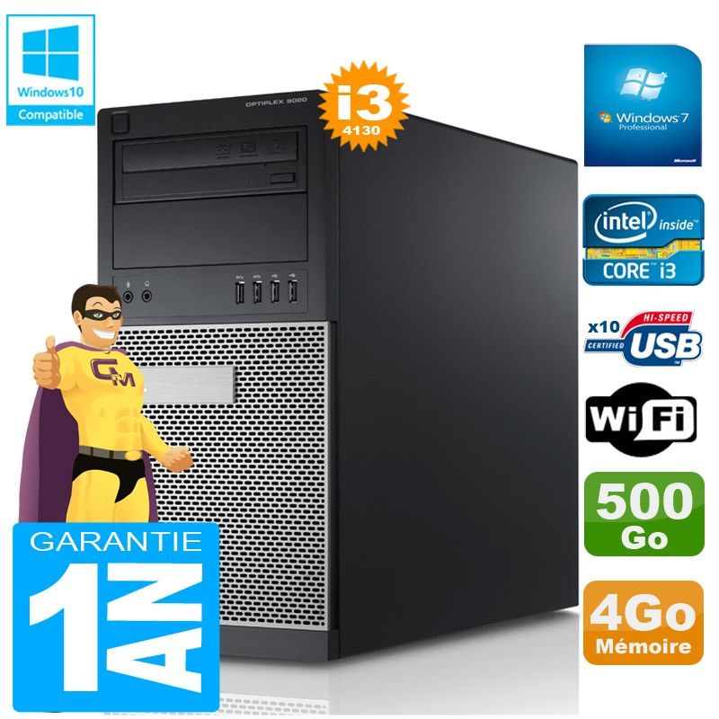 Dell Optiplex 9020 Tour - Core i3-4130, 4GB RAM, 500GB HDD, DVD Burner, WiFi, Windows 7 Pro