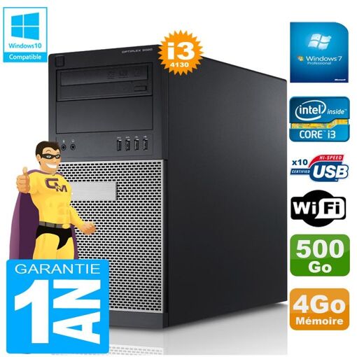 Torre Dell Optiplex 9020 - Procesador Intel Core i3-4130, 4 GB de RAM, 500 GB HDD, Grabadora de DVD, WiFi, Windows 7 Pro