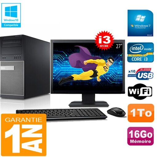 Torre Dell Optiplex 9020 - Procesador Intel Core i3-4130, 16 GB de RAM, 1 TB HDD, WiFi, Windows 7 Pro