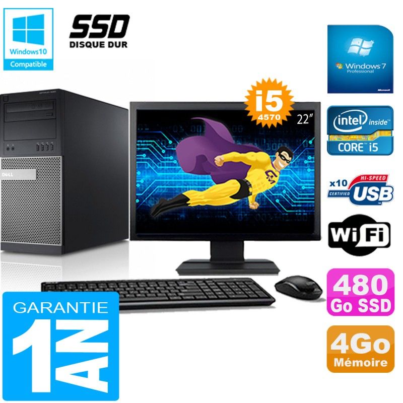 Dell Optiplex 9020 Tower - Intel Core i5-4570, 4GB RAM, 480GB SSD, WiFi, Windows 7 Pro