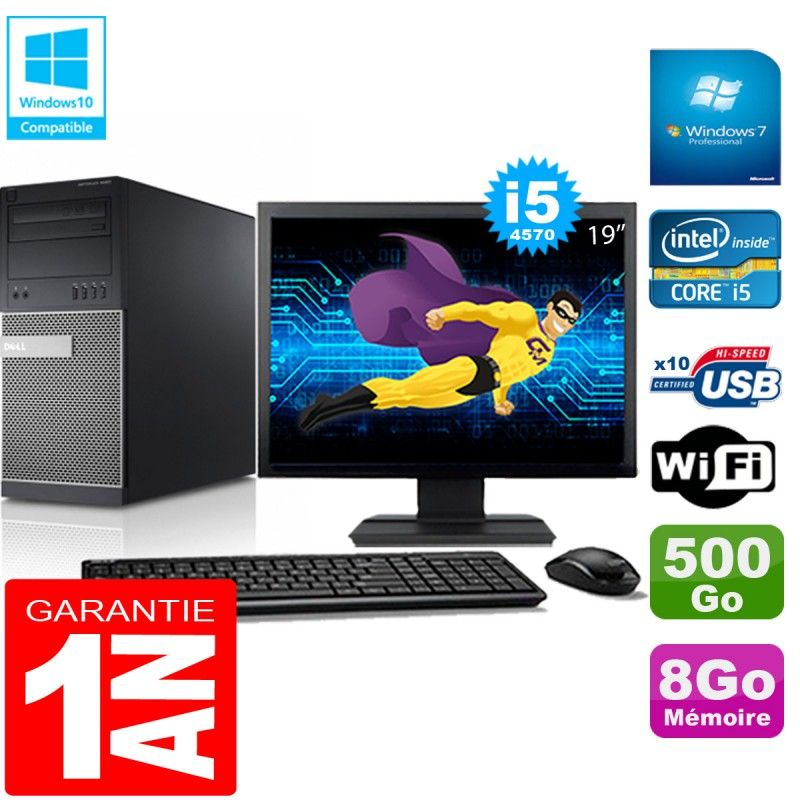Tour Dell Optiplex 9020 - Processeur Core i5-4570, 8 Go de RAM, Disque dur 500 Go, Graphiques Intel HD 4600