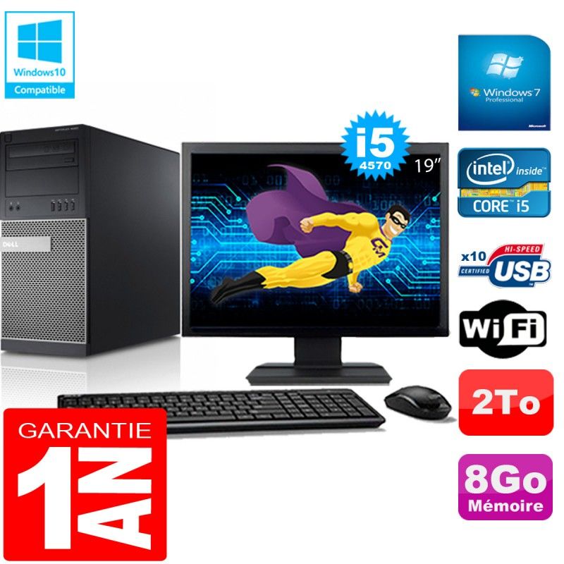 Torre Dell Optiplex 9020 - Procesador Intel Core i5-4570, 8 GB de RAM, Disco duro de 2 TB, WiFi, Windows 7 Profesional