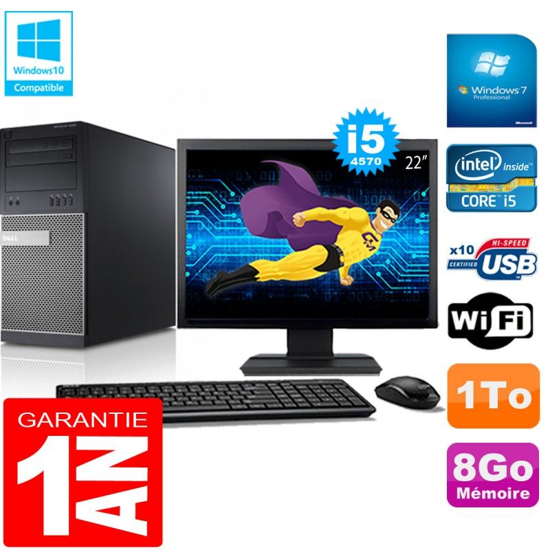 Tour Dell Optiplex 9020 - Processeur Intel Core i5-4570, 8 Go de RAM, 1 To HDD, WiFi, Windows 7 Pro
