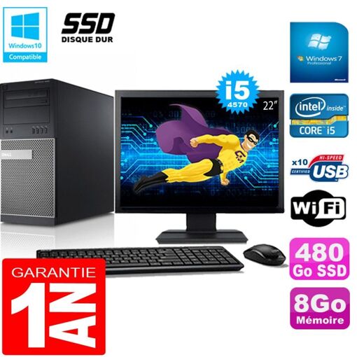 Torre Dell Optiplex 9020 - Procesador Intel Core i5-4570, 8 GB de RAM, SSD de 480 GB, Windows 7 Pro