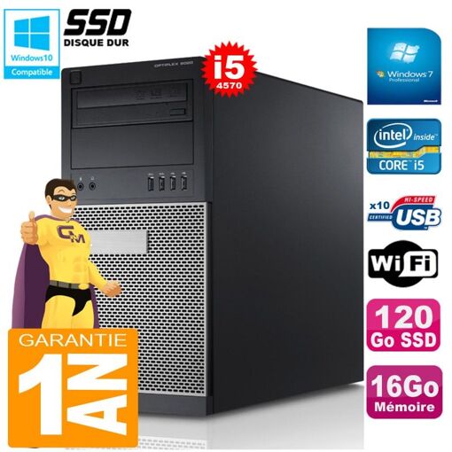 Torre Dell Optiplex 9020 - Intel Core i5-4570, 16 GB de RAM, 120 GB SSD, unidad de DVD, WiFi, Windows 7 Pro