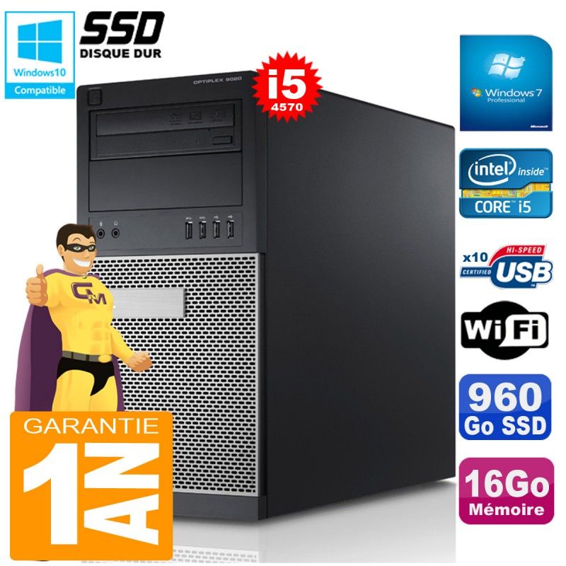 Dell Optiplex 9020 Tower - Intel Core i5-4570, 16GB RAM, 960GB SSD, DVD Writer, Windows 7 Pro