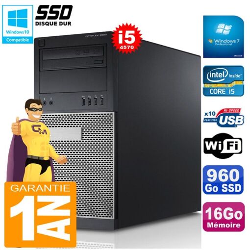 Torre Dell Optiplex 9020 - Procesador Intel Core i5-4570, 16GB de RAM, 960GB SSD, Grabadora de DVD, Windows 7 Pro