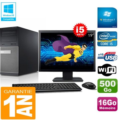 Torre Dell Optiplex 9020 - Procesador Intel Core i5-4570, 16 GB de RAM, 500 GB SSD, WiFi, Windows 7 Pro
