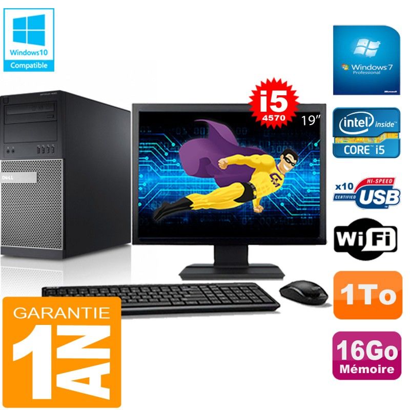 Torre Dell Optiplex 9020 - Procesador Intel Core i5-4570, 16 GB de RAM, 1 TB HDD, WiFi, Windows 7 Pro