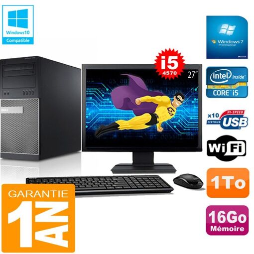 Torre Dell Optiplex 9020 - Procesador Intel Core i5-4570, 16 GB de RAM, 1 TB HDD, WiFi, Windows 7 Pro