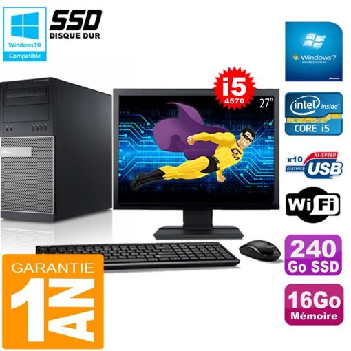 Torre Dell Optiplex 9020 - Procesador Intel Core i5-4570, 16GB de RAM, SSD de 240GB, Windows 7 Pro