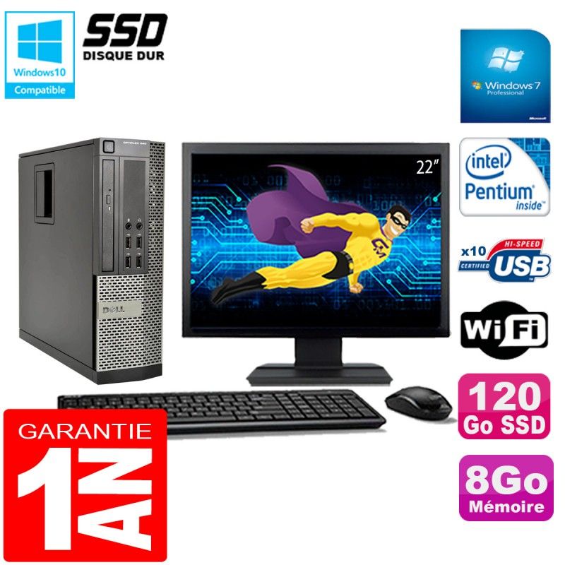 Dell Optiplex 990 SFF Computer - Intel Pentium G840, 8GB RAM, 120GB SSD, DVD Burner, WiFi, Windows 7 Pro