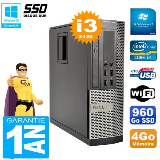 PC de escritorio Dell Optiplex 990 SFF - Procesador Intel Core i3-2120, 4GB de RAM, SSD de 960GB, Grabadora de DVD, WiFi, Windows 7 Profesional