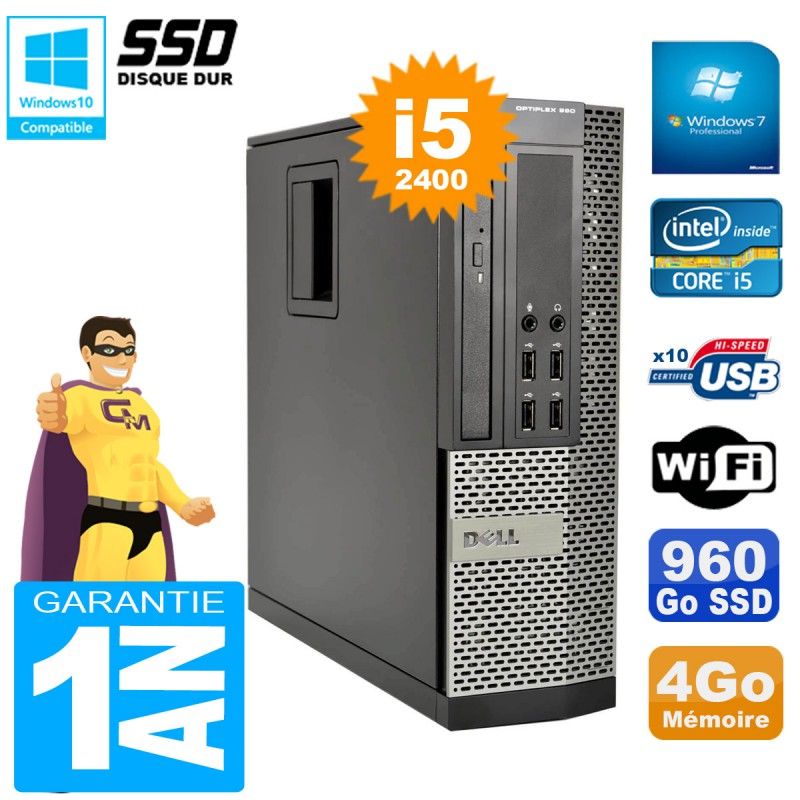 Dell Optiplex 990 SFF Desktop - Core i5-2400, 4GB RAM, 960GB SSD, DVD Burner, WiFi, Windows 7 Pro