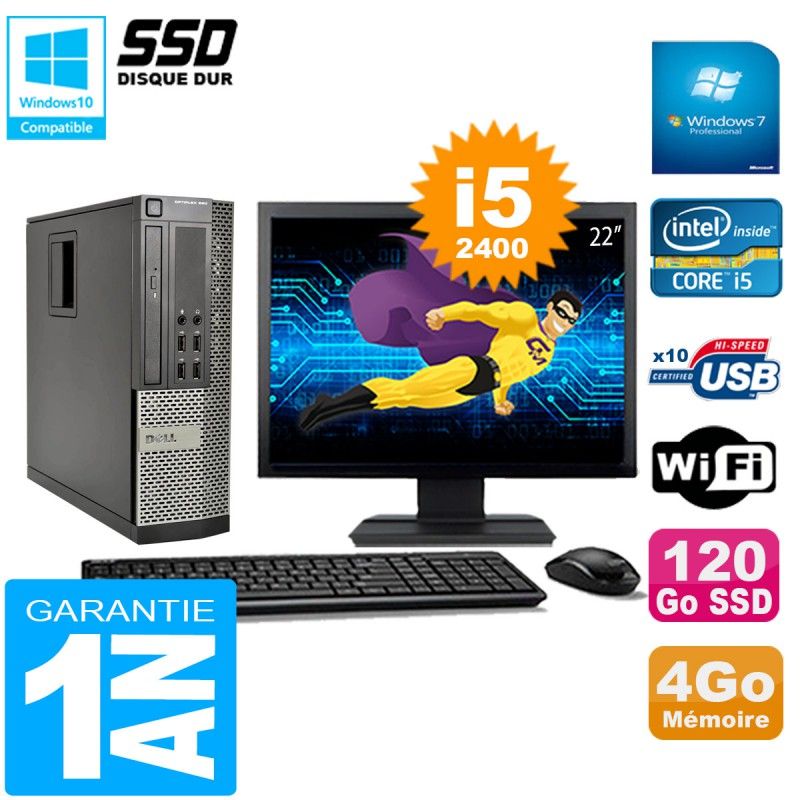 Dell Optiplex 990 SFF Desktop Computer, Intel Core i5-2400, 4GB RAM, 120GB SSD, DVD Burner, WiFi, Windows 7 Pro