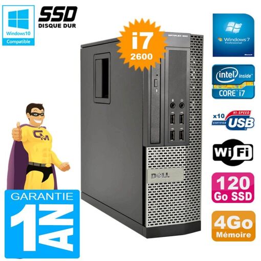 Computadora de escritorio Dell Optiplex 990 SFF Core i7-2600 4GB RAM 120GB SSD Grabador de DVD WiFi Windows 7