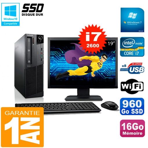 Computadora de escritorio Lenovo M92p SFF | Pantalla de 19 pulgadas | Procesador Intel Core i7-2600 | 16 GB de RAM | SSD de 960 GB | WiFi