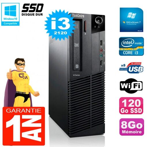 PC de escritorio Lenovo M92p SFF Core i3-2120 8GB 120GB SSD Grabadora de DVD WiFi Windows 7