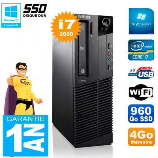Lenovo M92p SFF Core i7-2600 4GB 960GB SSD DVD Writer WiFi Windows 7